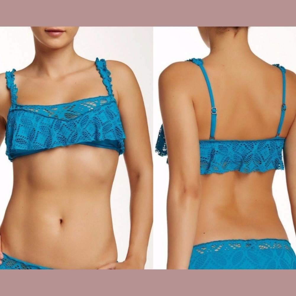 NWT BECCA Teal Ritual Flounce Bikini Top [SZ Small ]‎